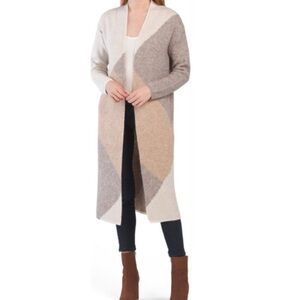 SINCERELY JULES CARDIGAN DUSTER ASYMMETRICAL SWEATER CREAM AND TAN SZ SM
